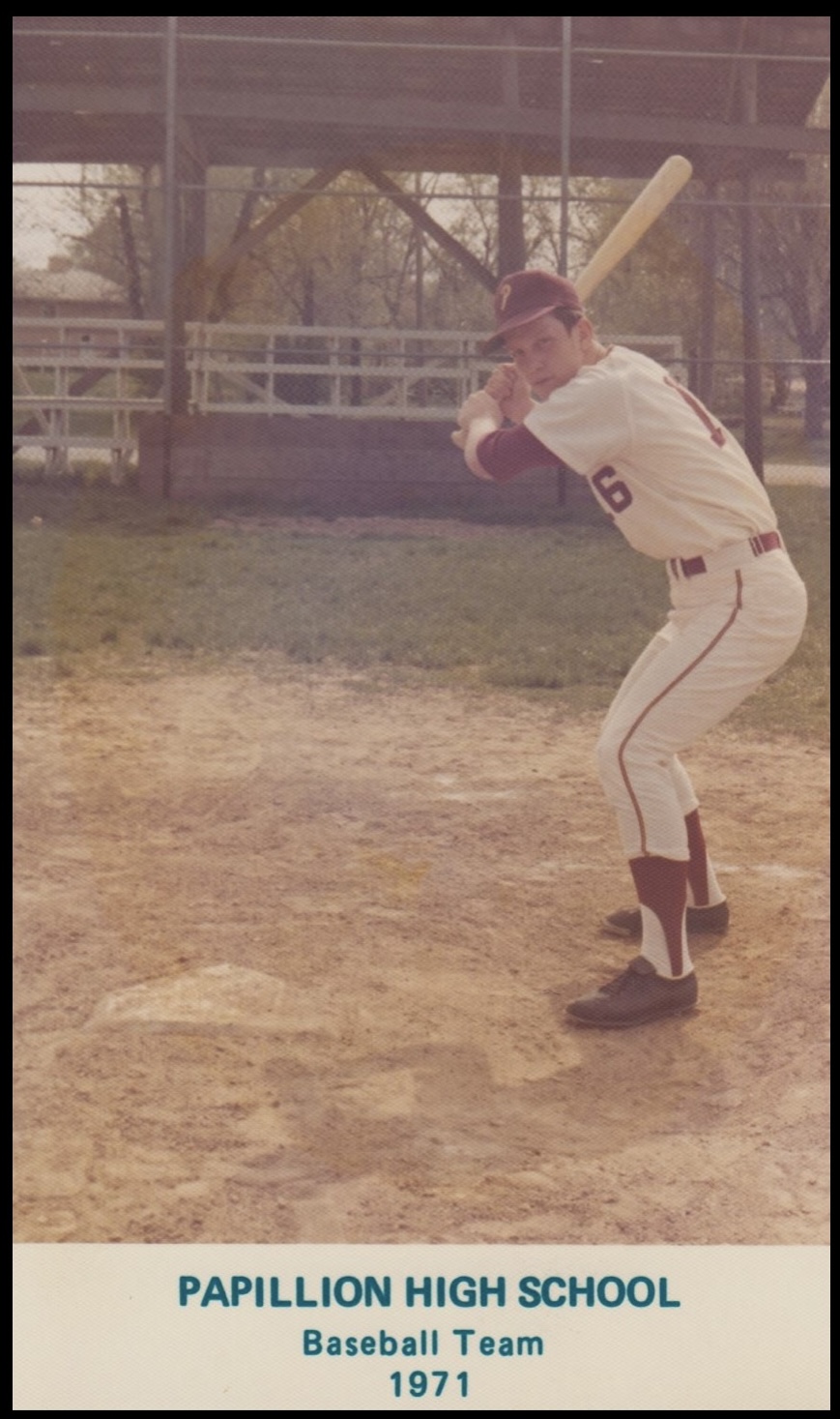 Bob Mohr playing baseball for Papillion High School in 1971
